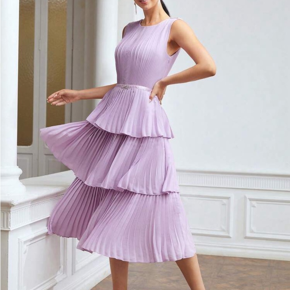 MOTF BOW RHINESTONE EMBELLISHED LAYERED DRESS